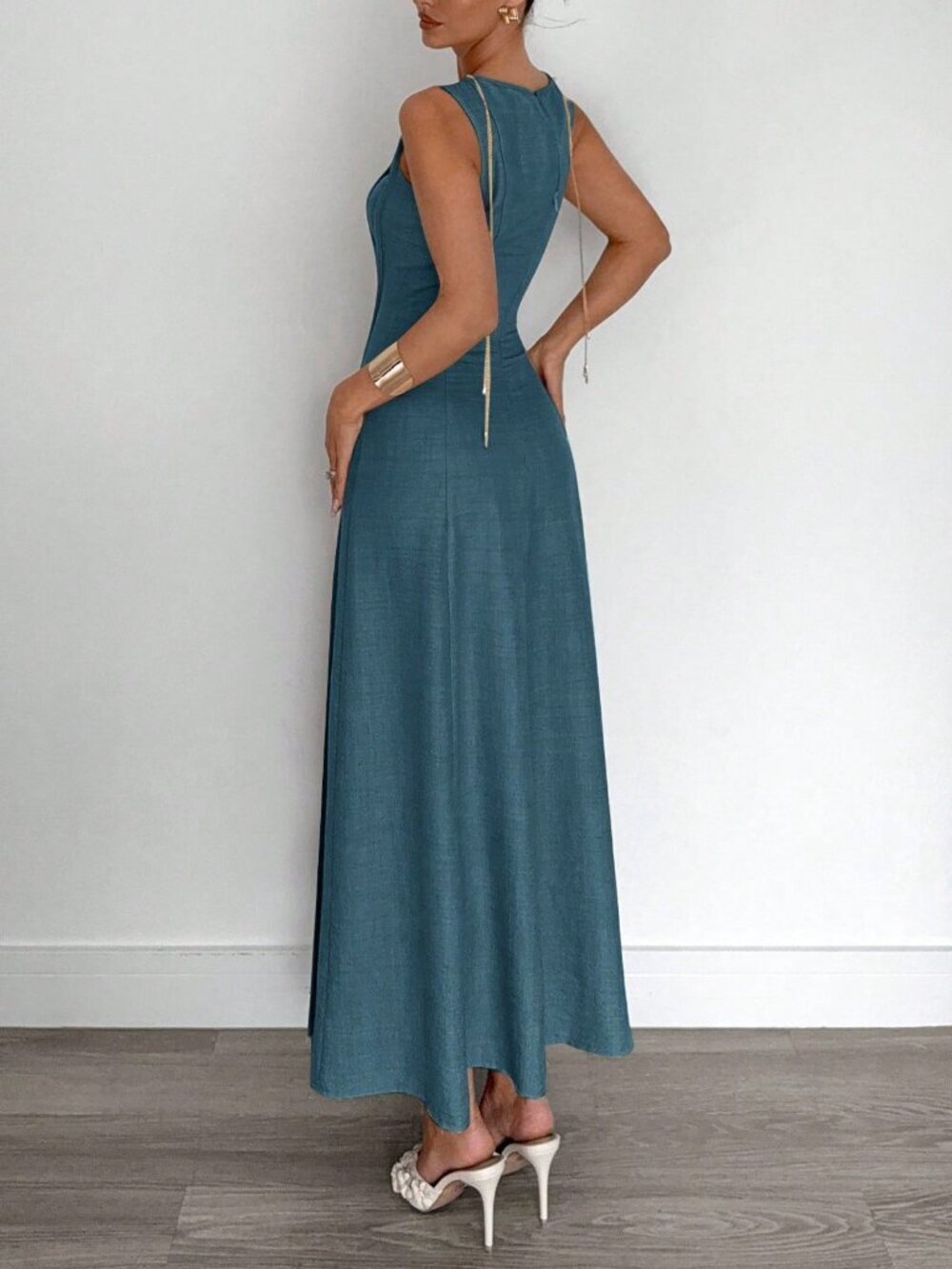 Blue Casual Women's Sleeveless A-Line Dress - Picture 2 of 5
